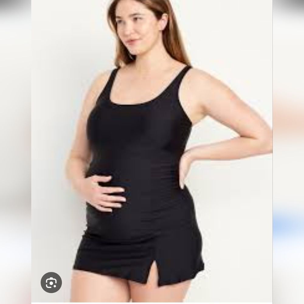 NWT Black Maternity Scoop Neck Swim Dress Built In Swimsuit/Briefs Xs - Picture 2 of 11